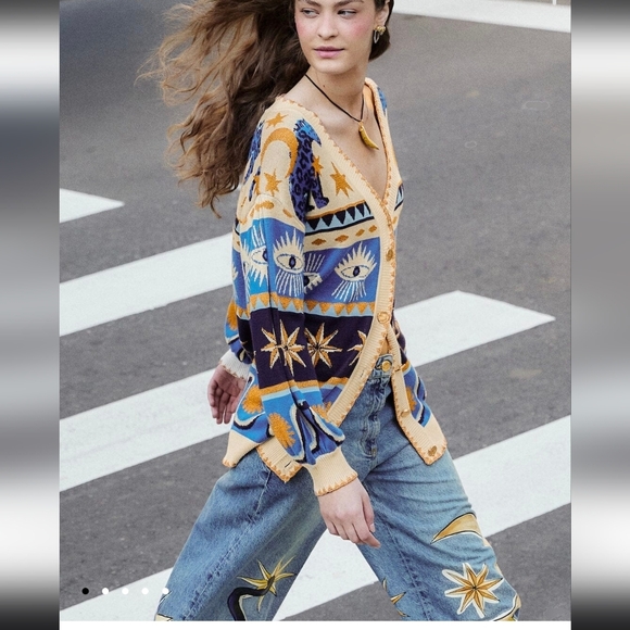 Farm Rio Mixed Mystical Ainika Buttoned Knit Cardigan - Picture 5 of 7